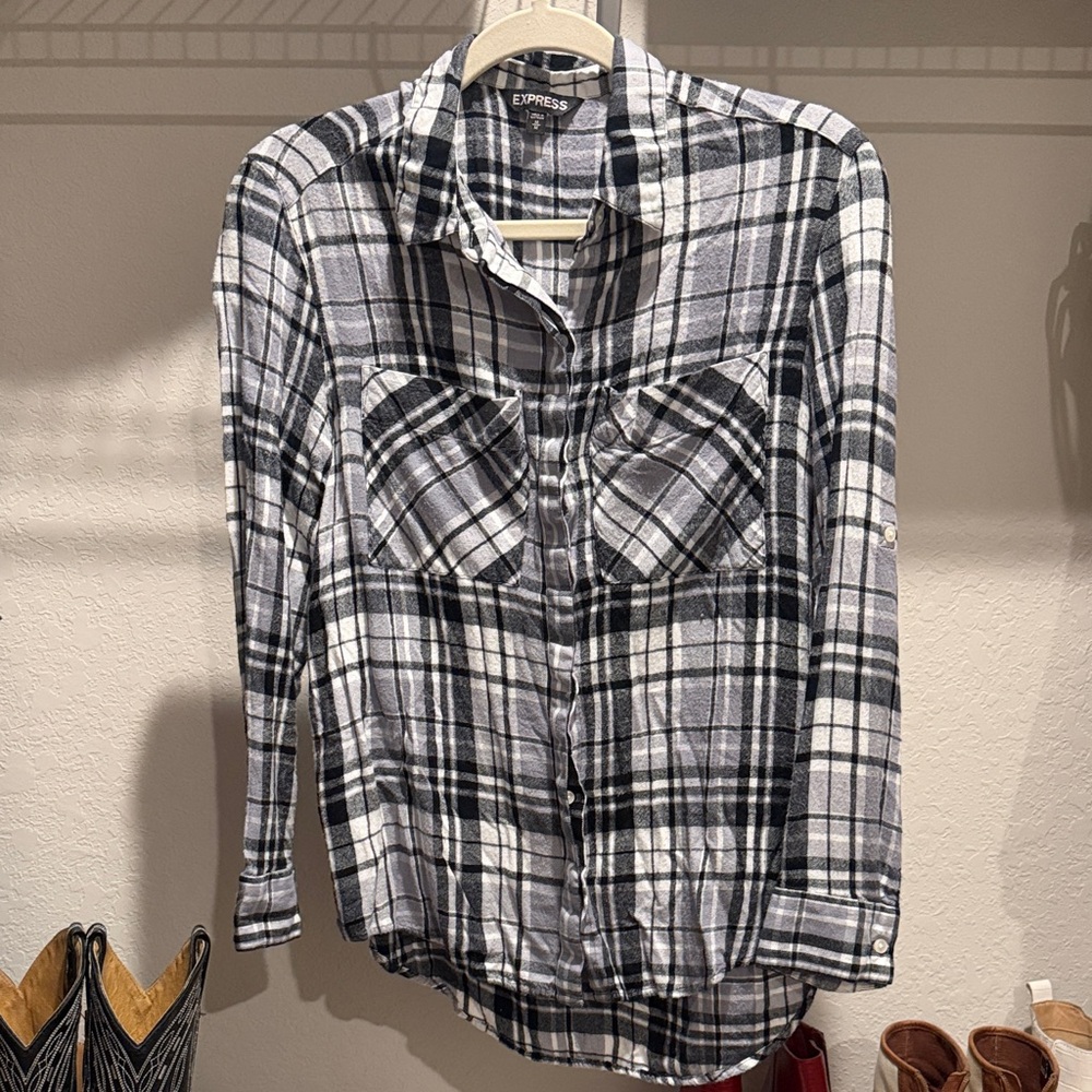 Express Black and White Plaid Shirt